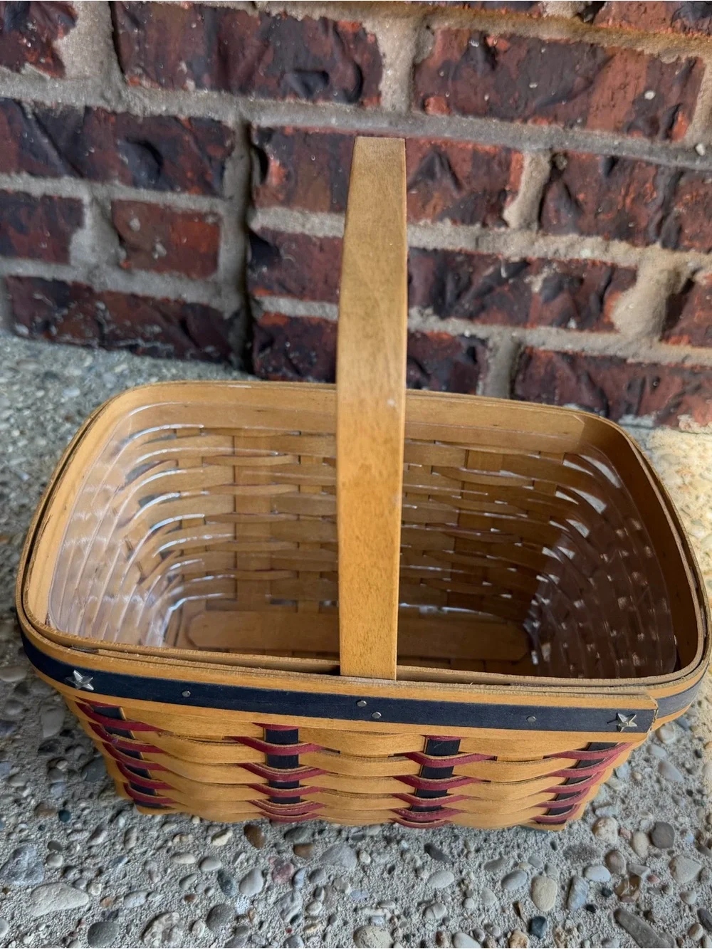 Longaberger Patriotic Basket Red White Blue Star Swing Handle Liner
